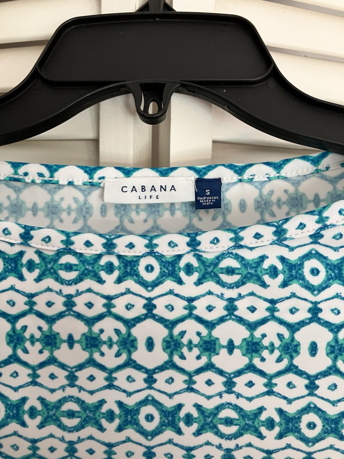 NWT Cabana Life Cottage Coastal Aqua and Navy Patterned Dress Size Small