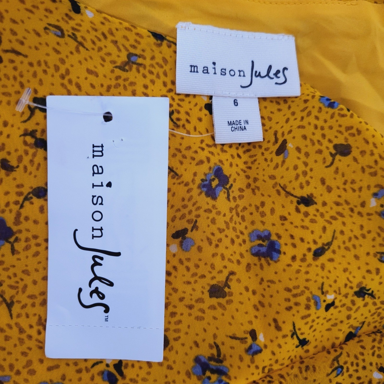 Maison Jules Womens 6 NWT Floral Boho Cottage Babydoll Mini Dress Poppy Yellow