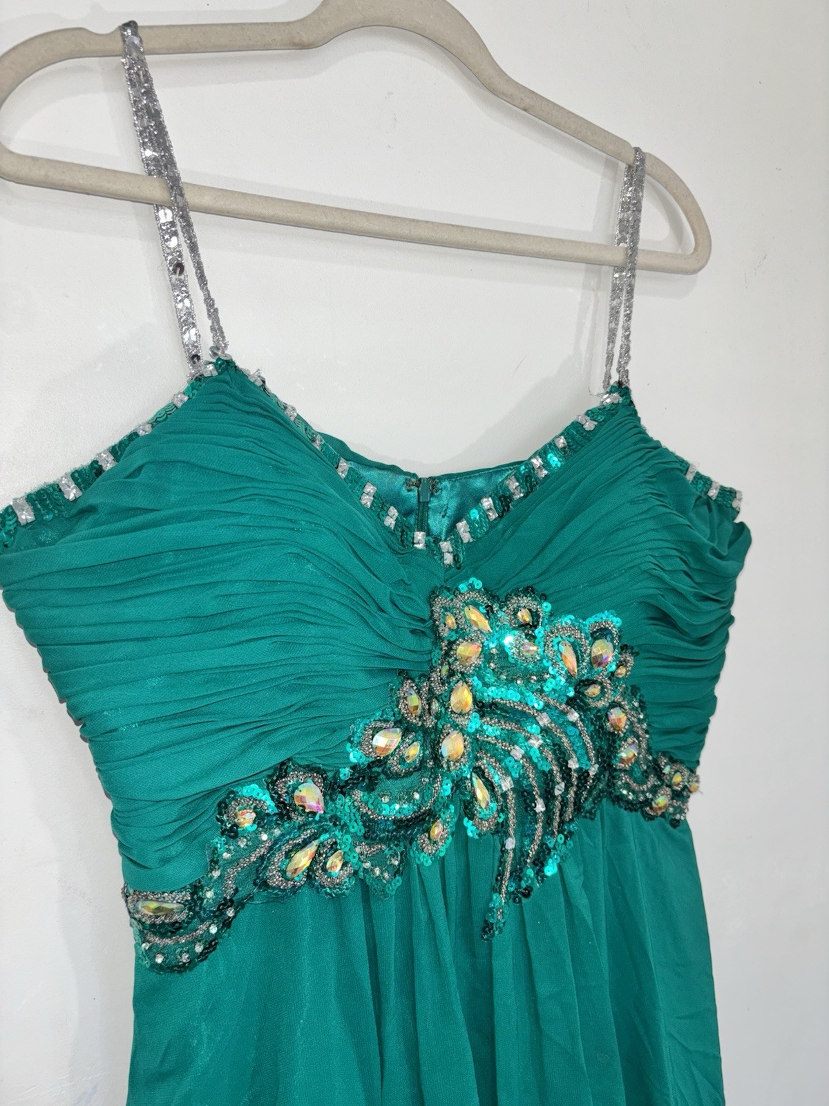 Juliet Teal Green Beaded Prom Formal Dress Evening Gown Rhinestone Straps XXL