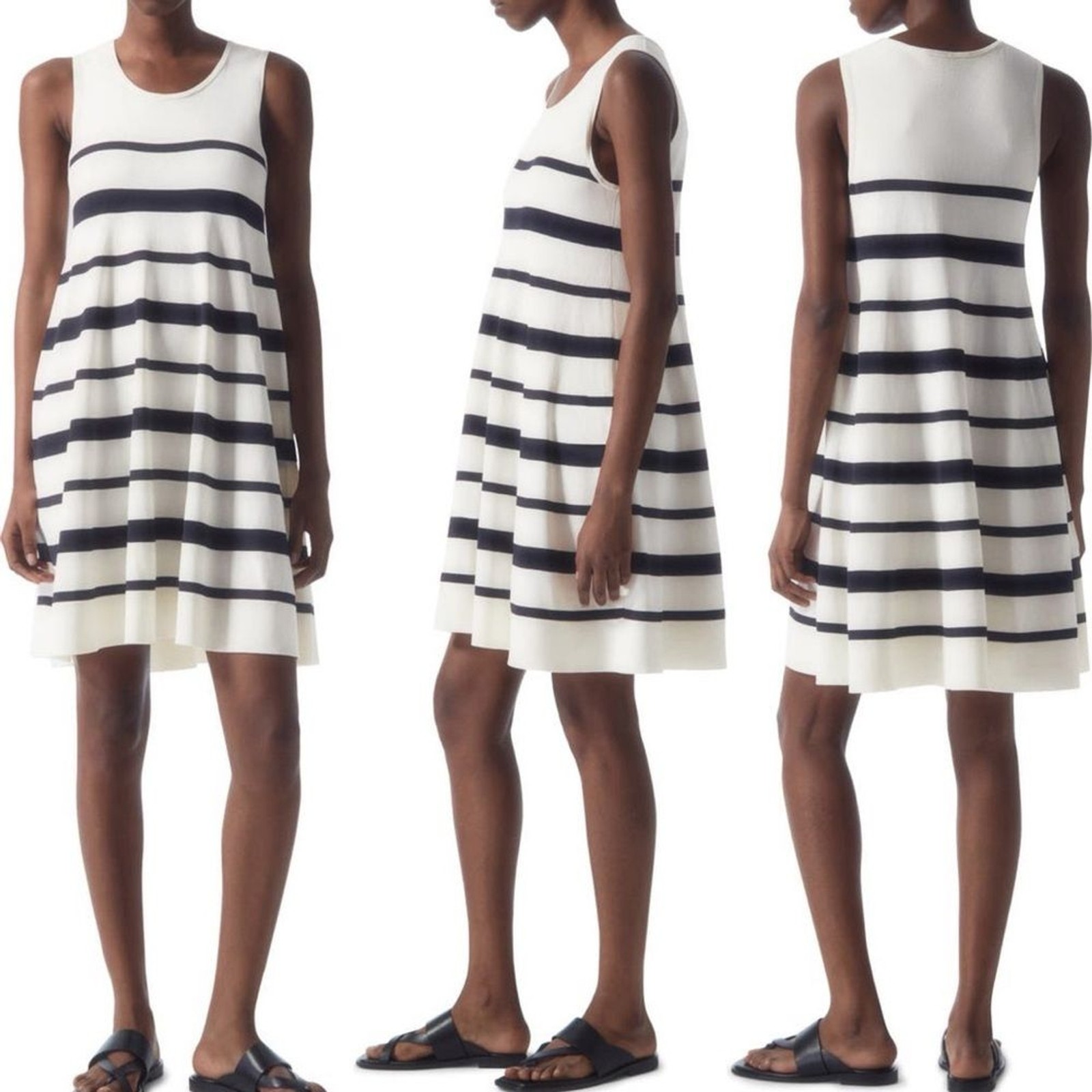 COS Knit Sleeveless Dress Womens Medium A-Line Tank Swing Stripe Preppy Nautical
