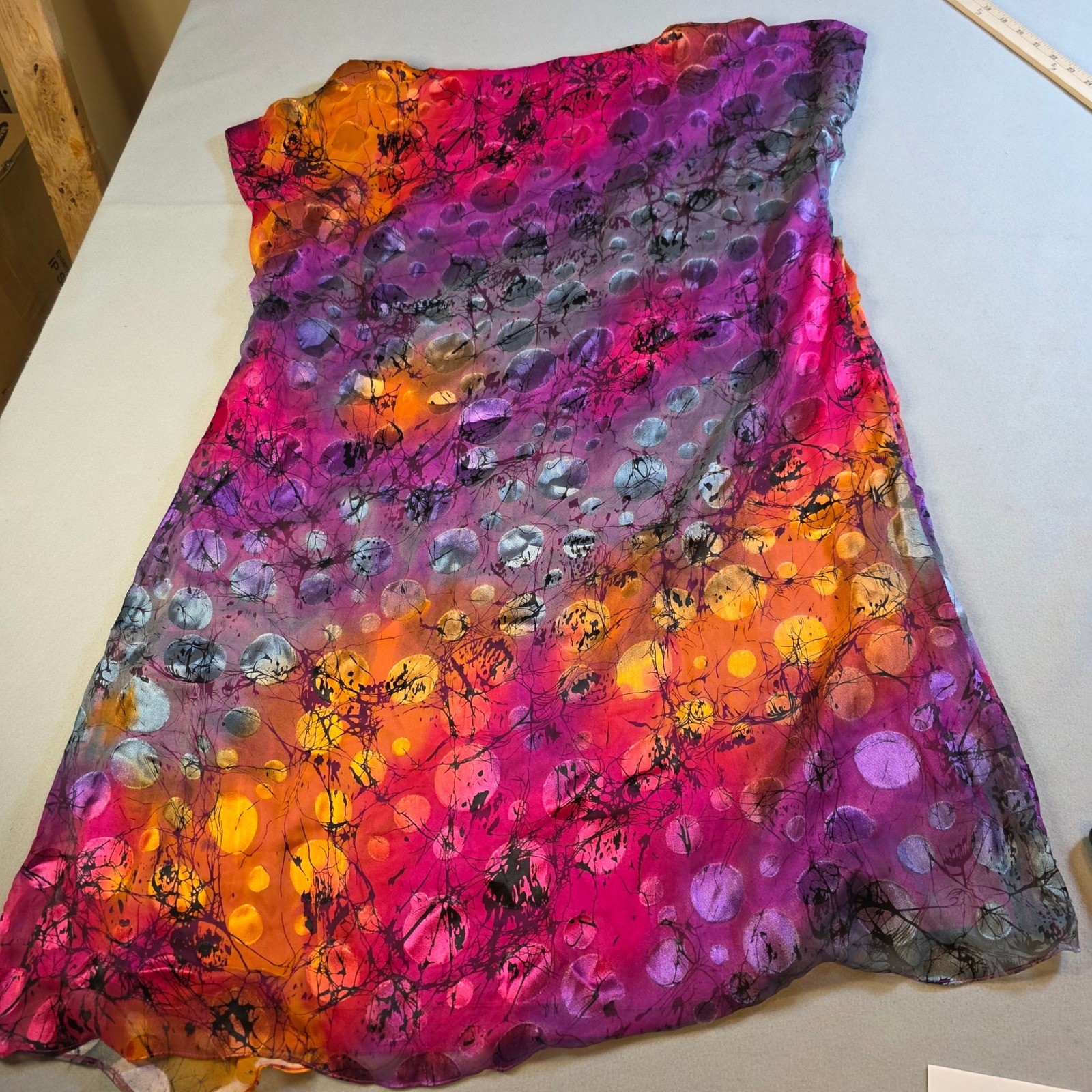 Valentine Abstract Batik Print Shift Dress Pink Orange Purple Art To Wear