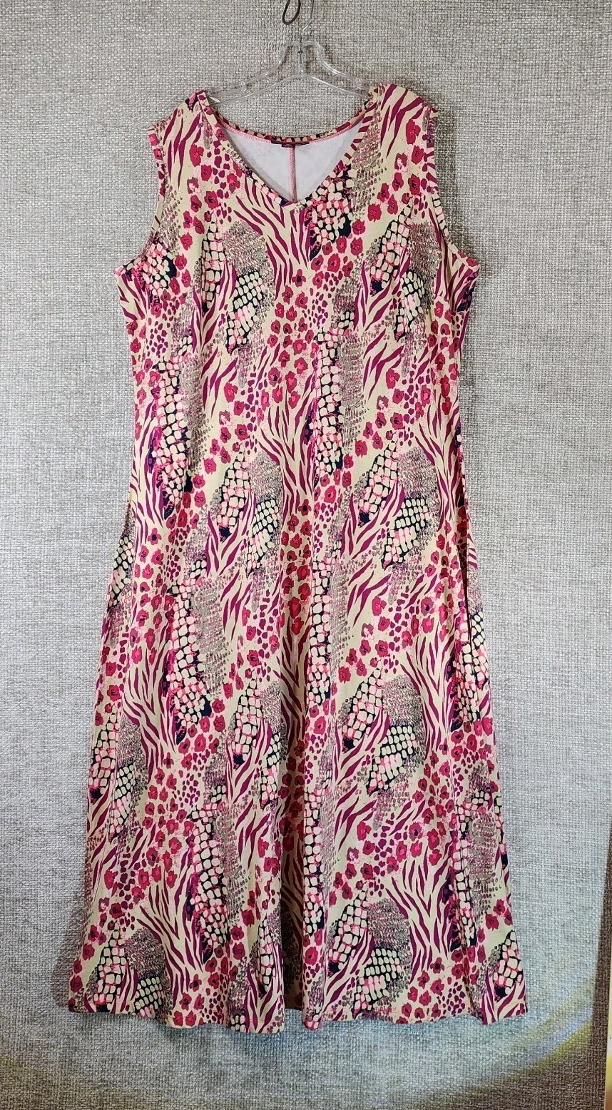Jessica London Sleeveless Maxi Dress Womens 18/20 Beige Pink Animal Floral EUC