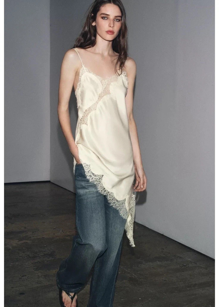 ZARA NEW FW25 ZW COLLECTION ASYMMETRIC LACE DRESS Oyster-white | 5919/200