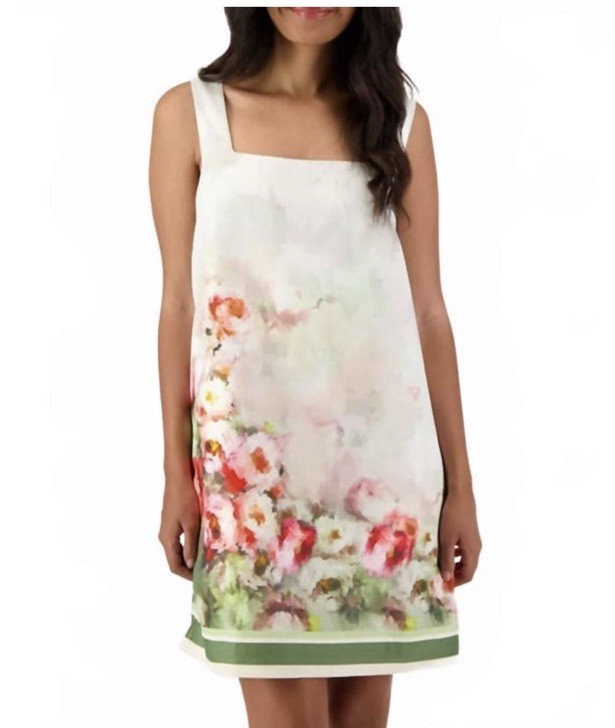 CIEBON Cemile Floral Print Sleeveless Shift Day Dress Dove Size Small NWT