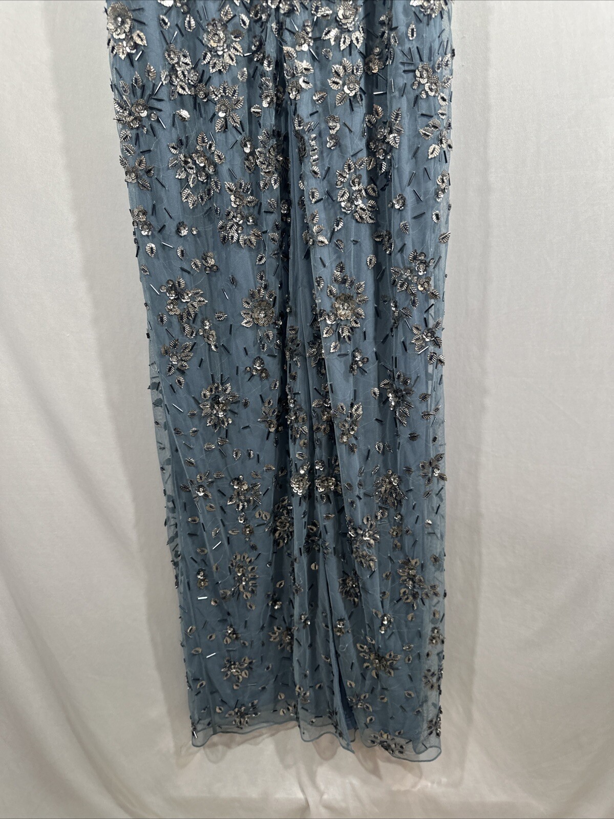 NWT Mac Duggal [ 10 ] 5477 Floral Embellished Scoop Neck Gown in Slate Grey J785