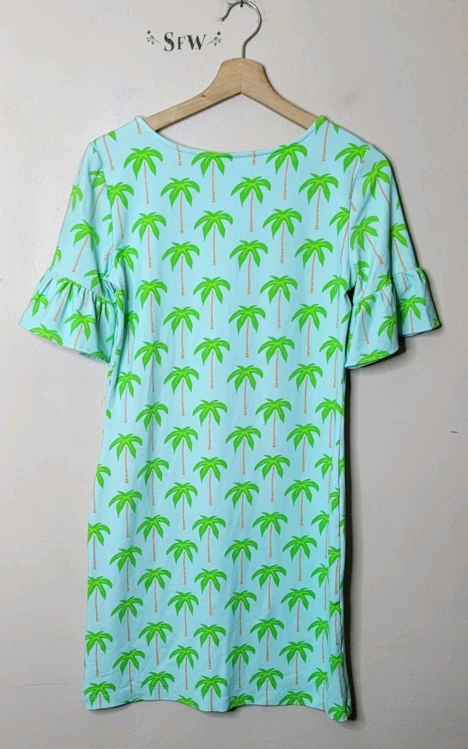 Sailor Sailor Palm Tree Shift Dress Preppy Ruffle Sleeve Packable Size XS