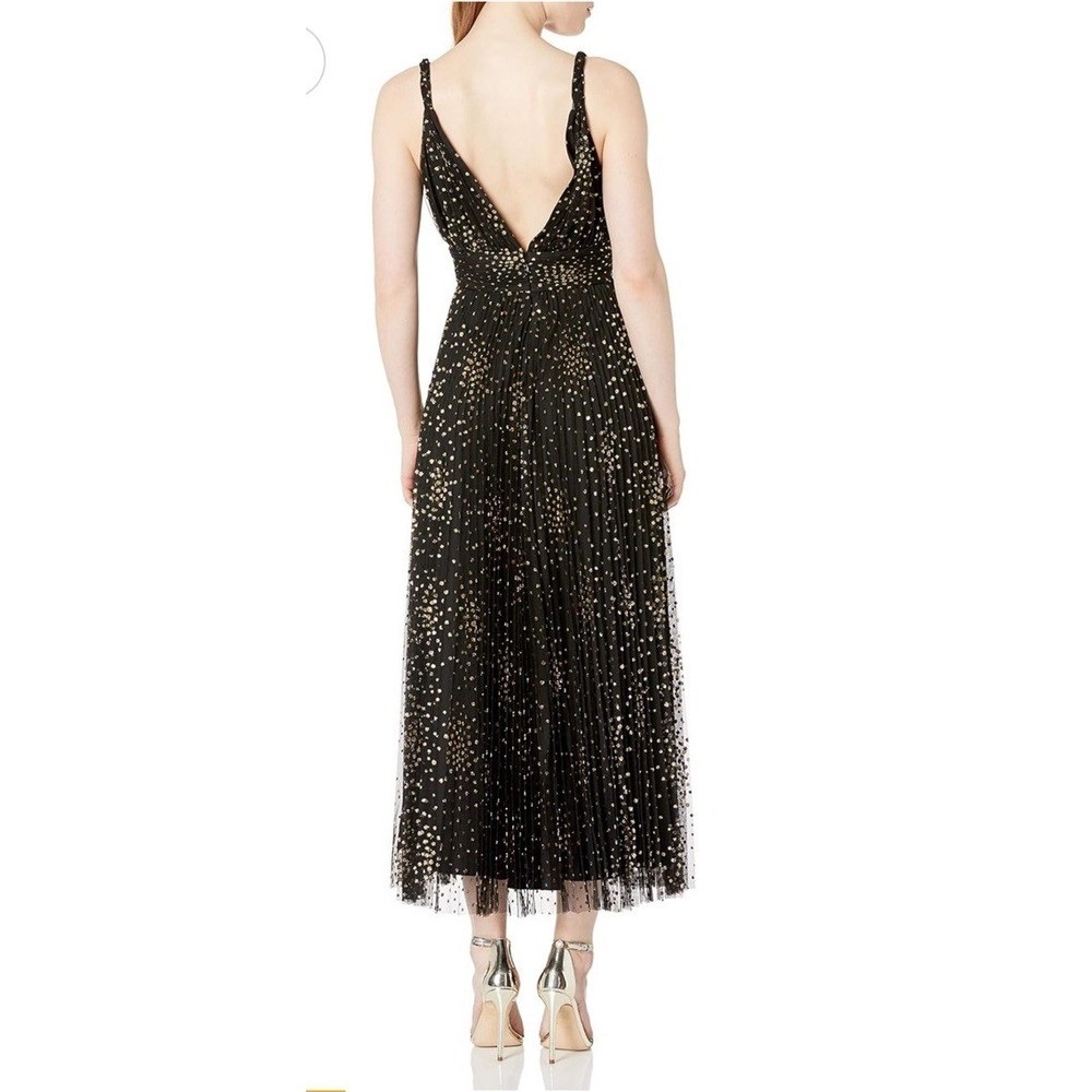 Jill Jill Stuart Black Gold Polka Dot Pleated Tulle V-Neck Gown Dress Size 6