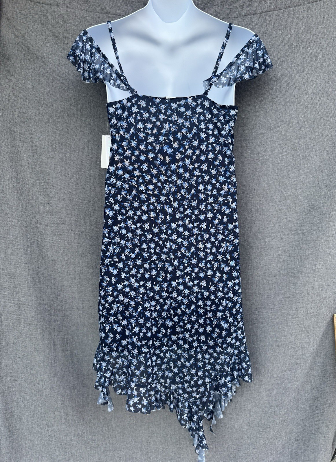 NWT Tinsel Town Blue Floral Coquette Midi Dress L Cottagecore Asymmetrical