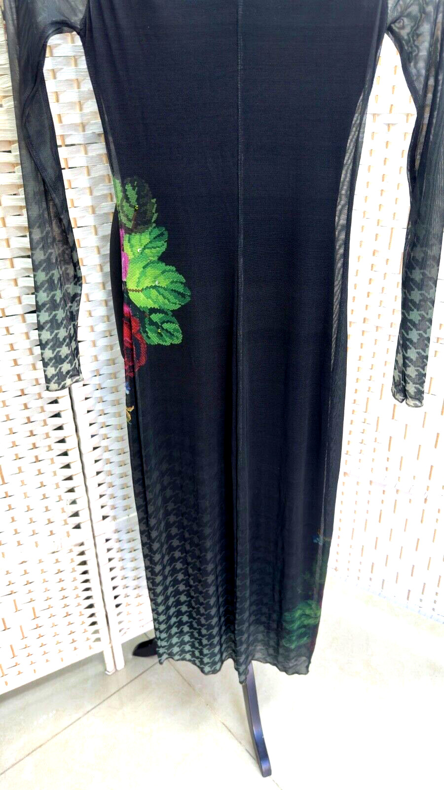 Michal Negrin Length Black Dress With Colorful Flowers Dress Size – XS –