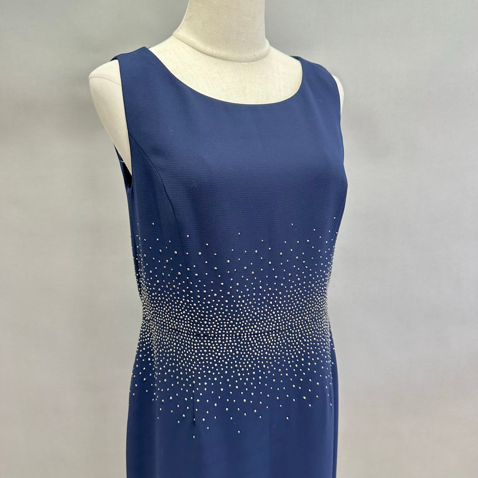 Calvin Klein Navy Rhinestone Gradient Waist Gown Size 10 Sleeveless Maxi Formal