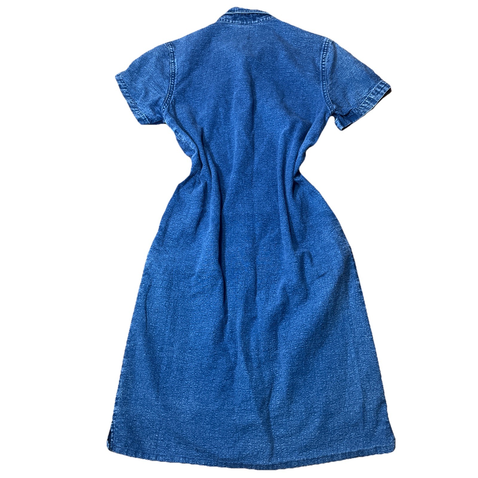 JANE ASHLEY Denim Dress M/L Pockets Floral Embroidered Cottage Peasant 90s VTG