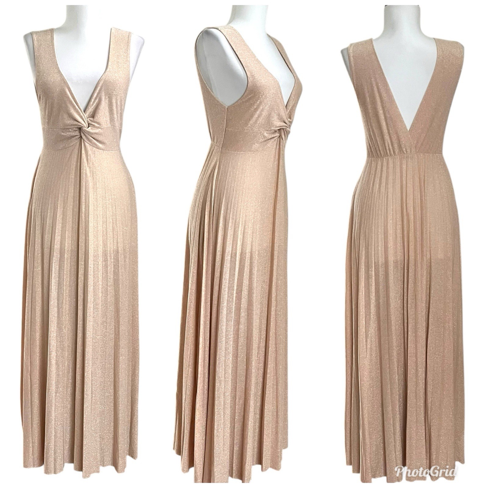 Giannini Gold Shimmer Maxi Dress S Made in Italy Glam Cocktail Party Elegant