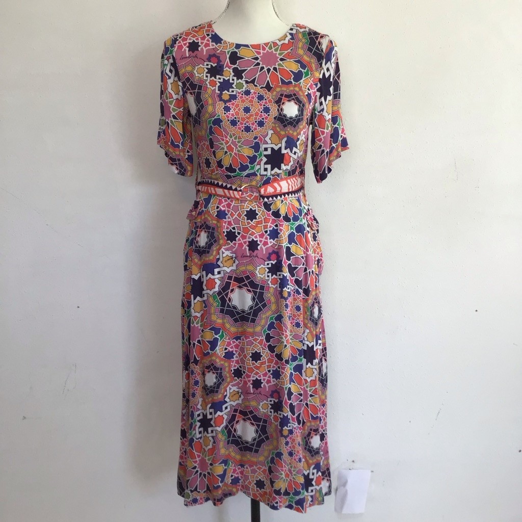 EMILY LOVELOCK Women Chic Pink Multi-color Midi Dress Size 4