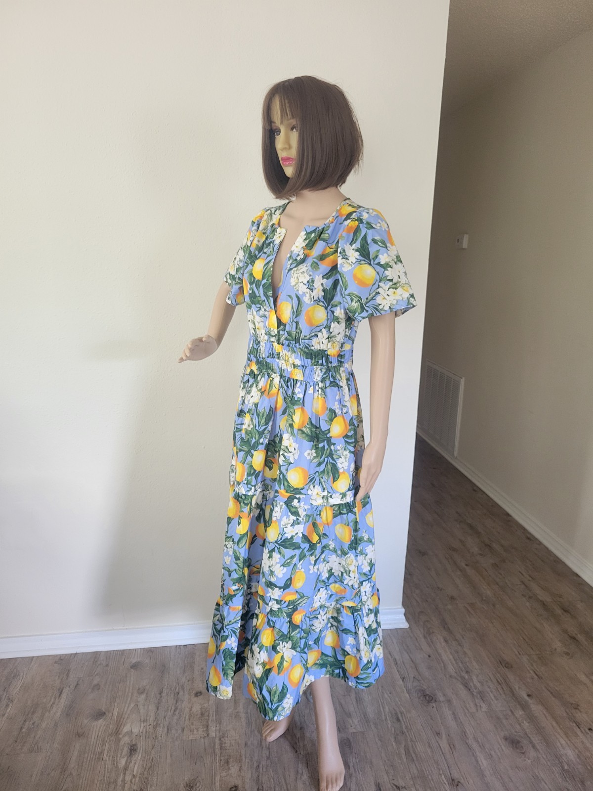 Anthropologie Somerset Lemon Print Womens Maxi Dress Medium Boho Resort Summer
