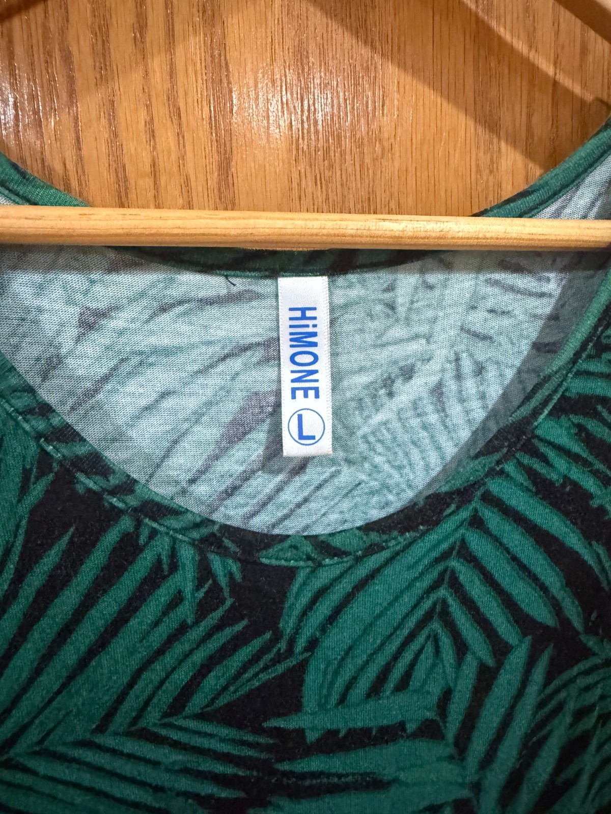 HIMONE Green Black Palm Leaf Print Sleeveless Dress Size L
