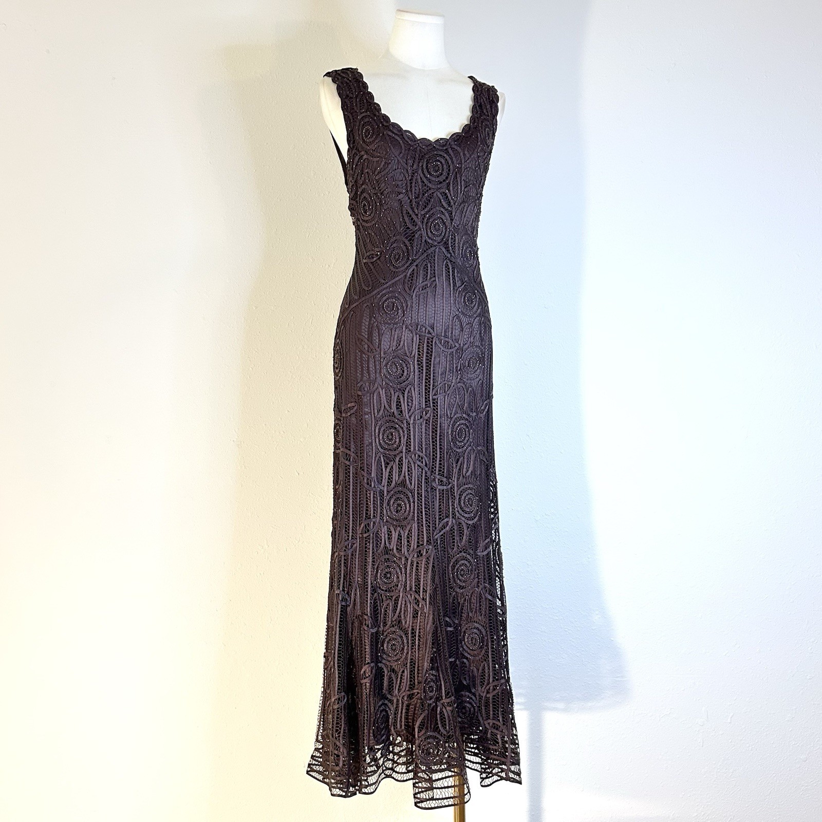 Y2K 100% Silk Brown Beaded Fairycore Gown Romantic 36-40 Inch Bust