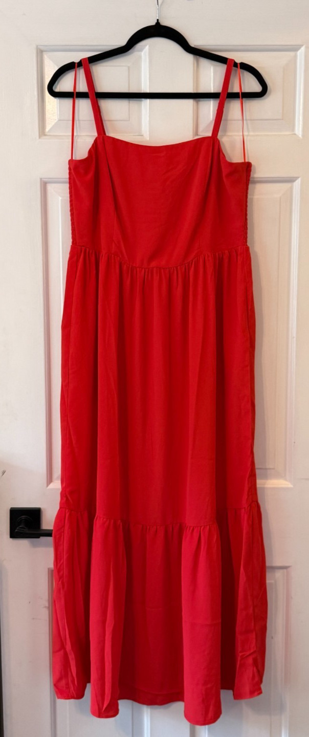Nine Britton Stitch Fix Square Neck Midi Dress Red Tiered Sleeveless. Large. NWT