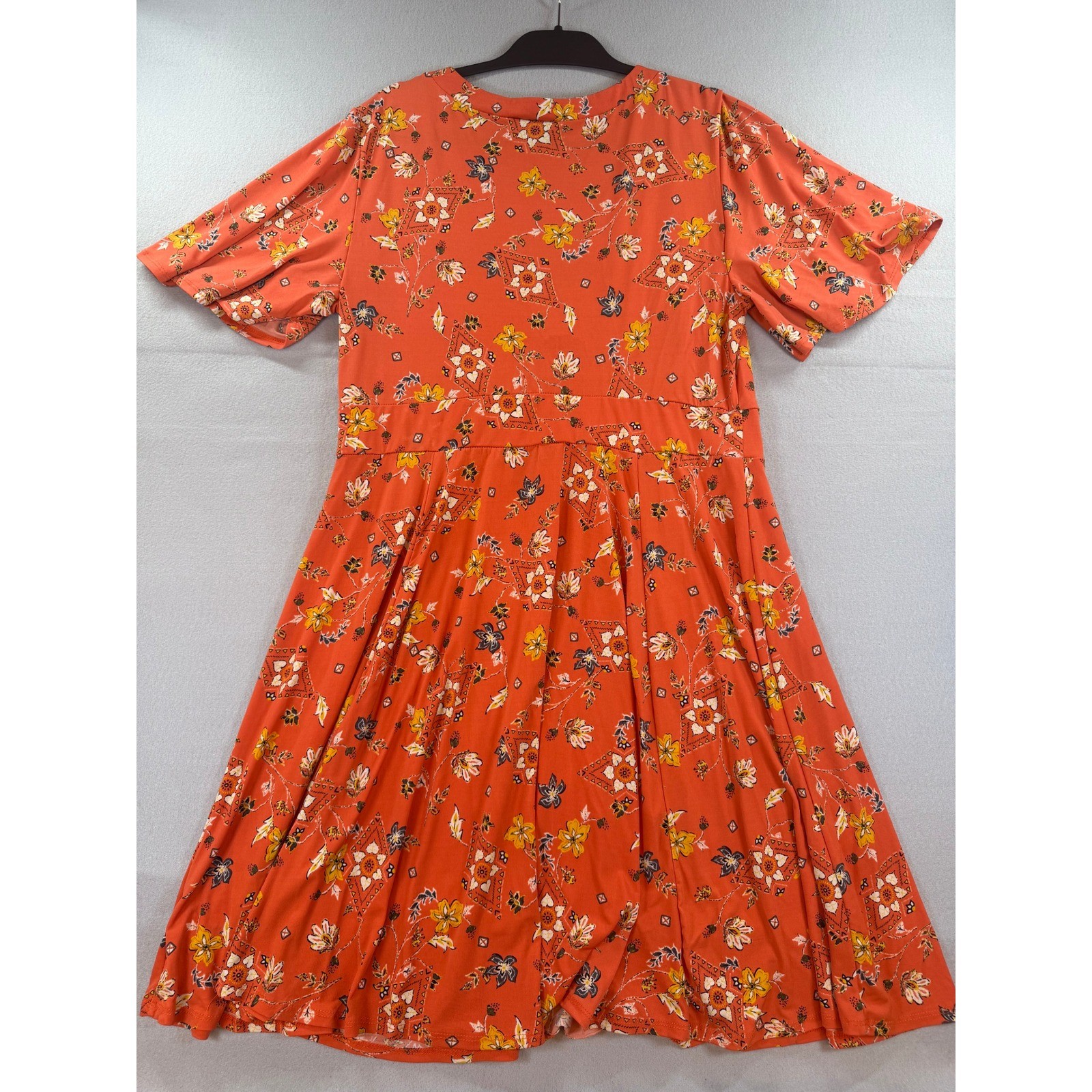 Torrid Rust Orange Floral Boho Flutter Sleeve Fit Flare Dress Plus Size 2 2X