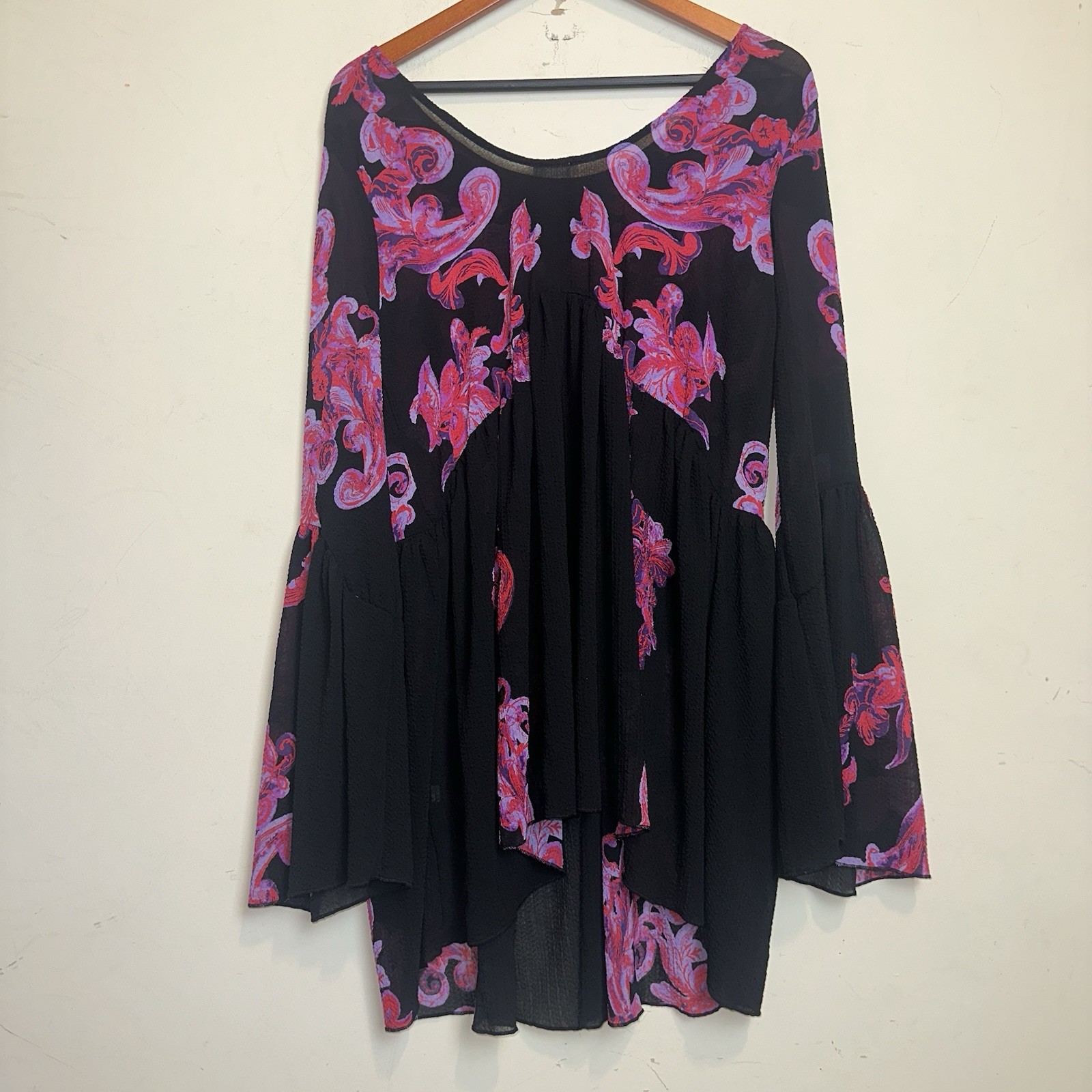 Intimately Free People Symphony Sheer Tunic Dress Paisley Bell Sleeve Fairy Y2K