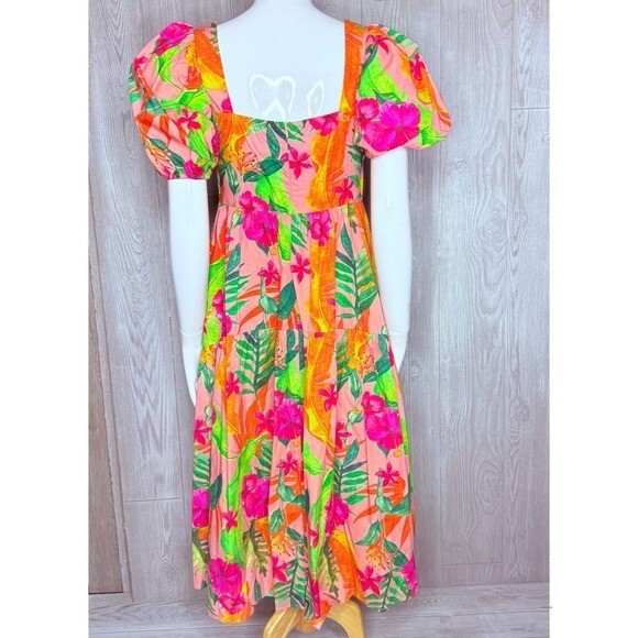 SHEIN floral tropical maxi dress vacation beach cutout and puff sleeves small