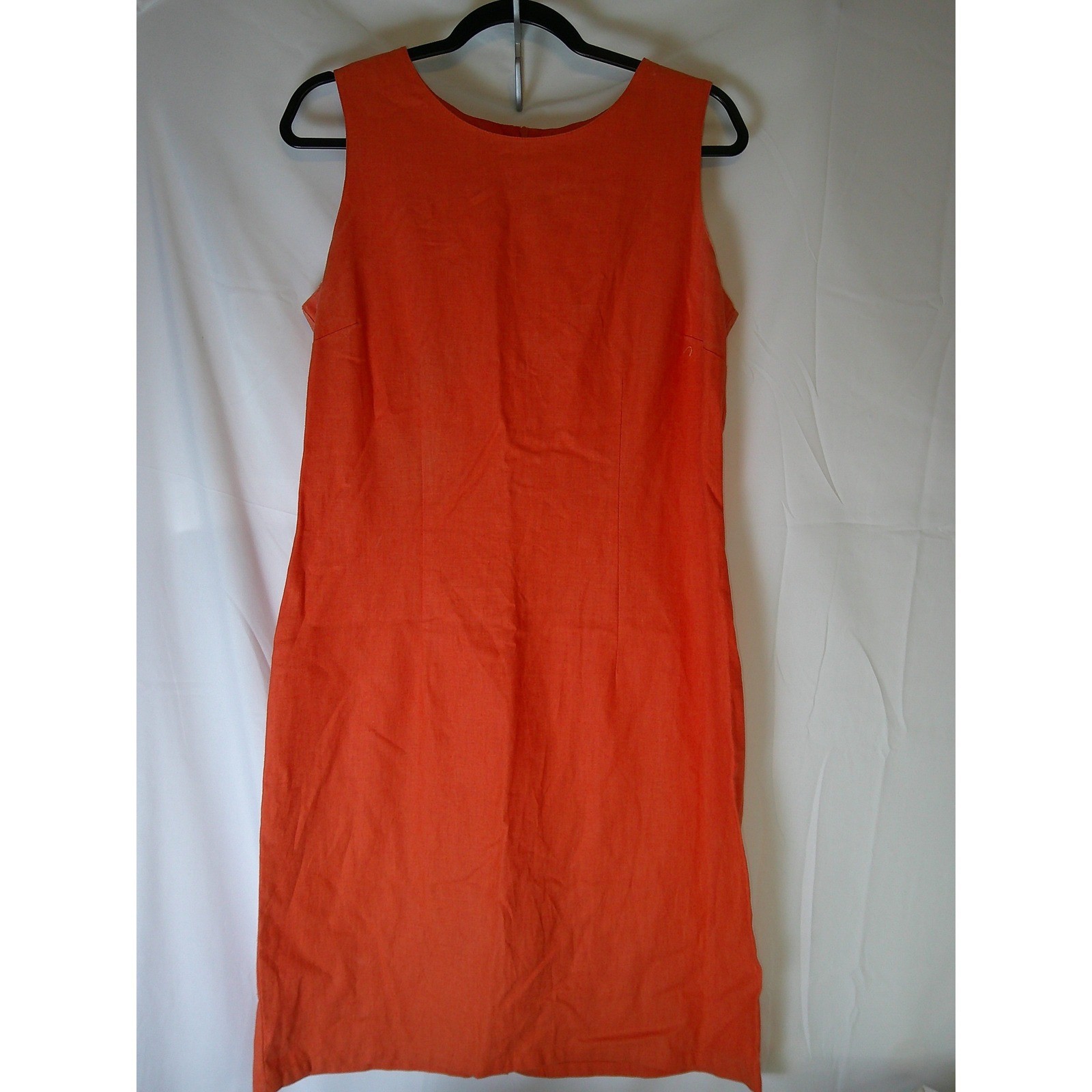 VTG Studio C Womens Orange Linen Cotton Sleeveless Sheath Dress 10 Round Neck