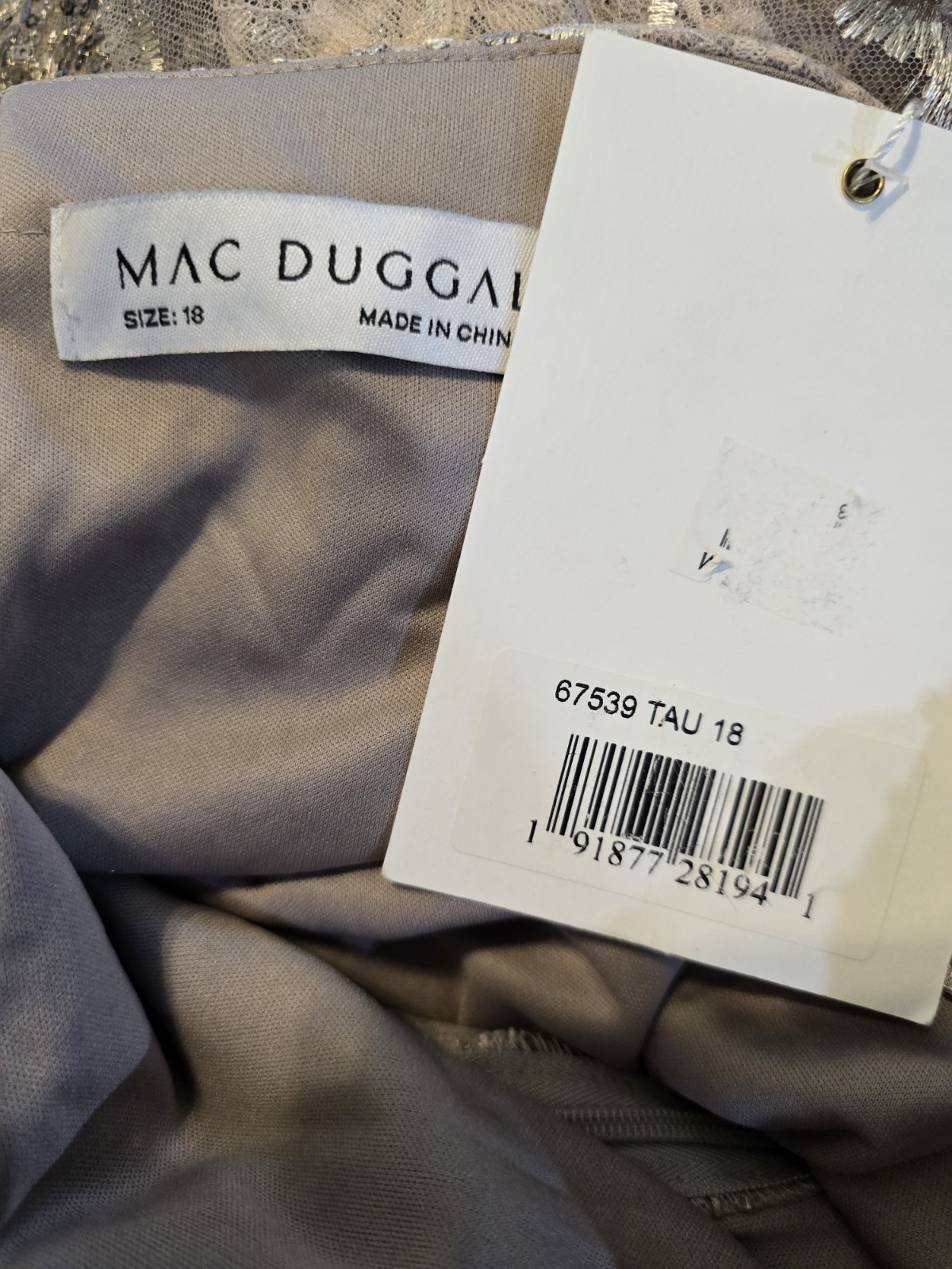 Mac Duggal 67539 Embellished V-neck Illusions Gown NWT Size 18 Taupe