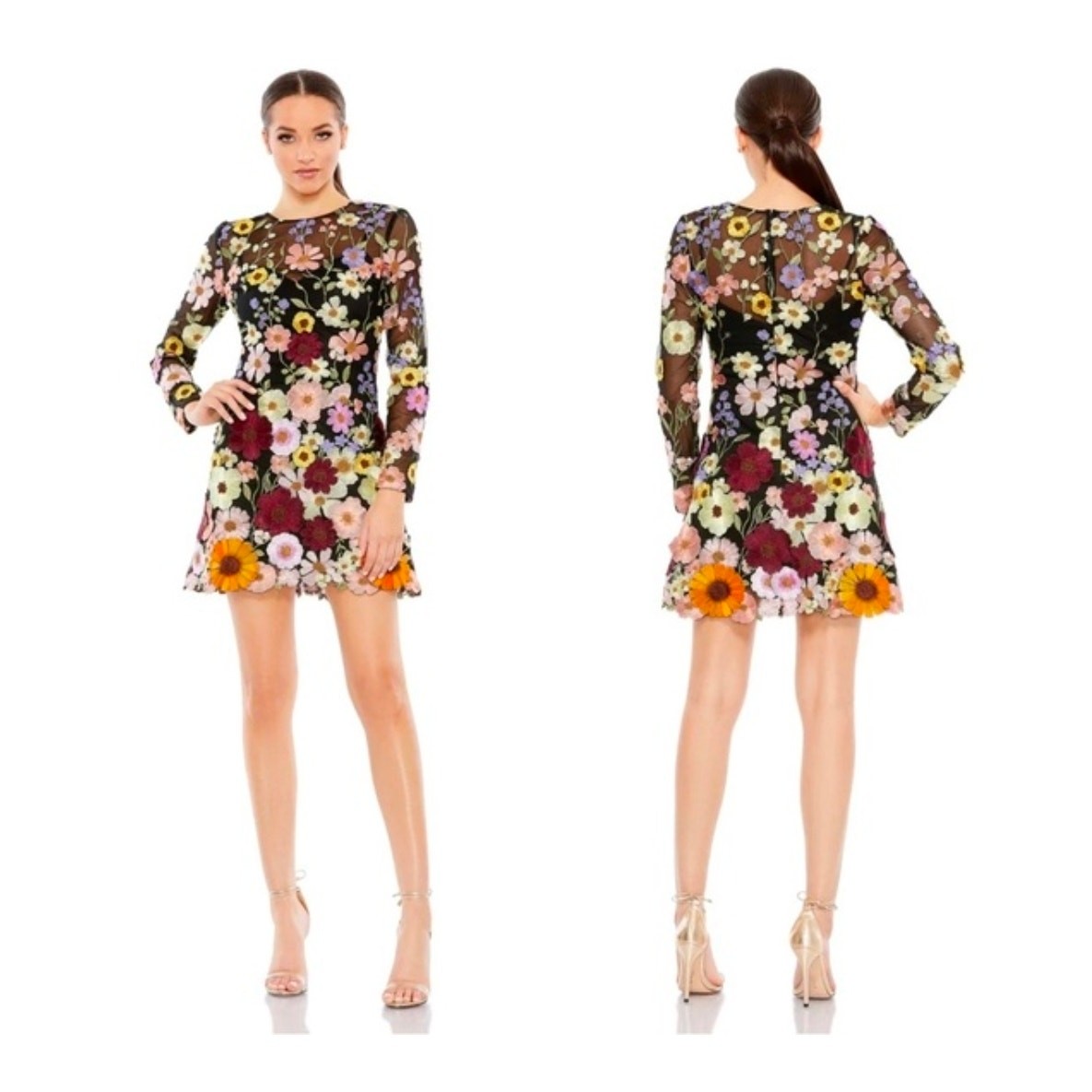 Mac Duggal 68202 Floral Embroidered Mesh Mini Dress Womens 2 NWT
