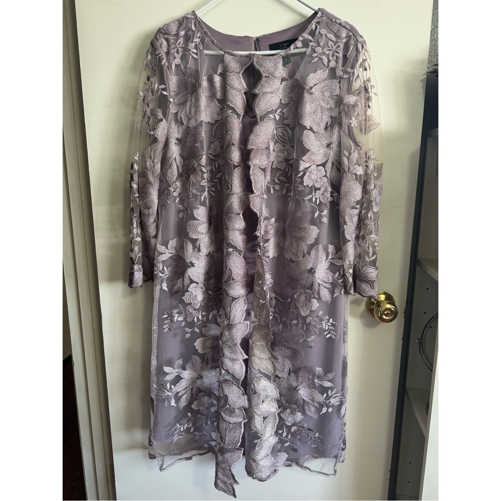 Alex Evening Lilac Cocktail, Evening, Formal Dress w/ sheer floral shell jacket