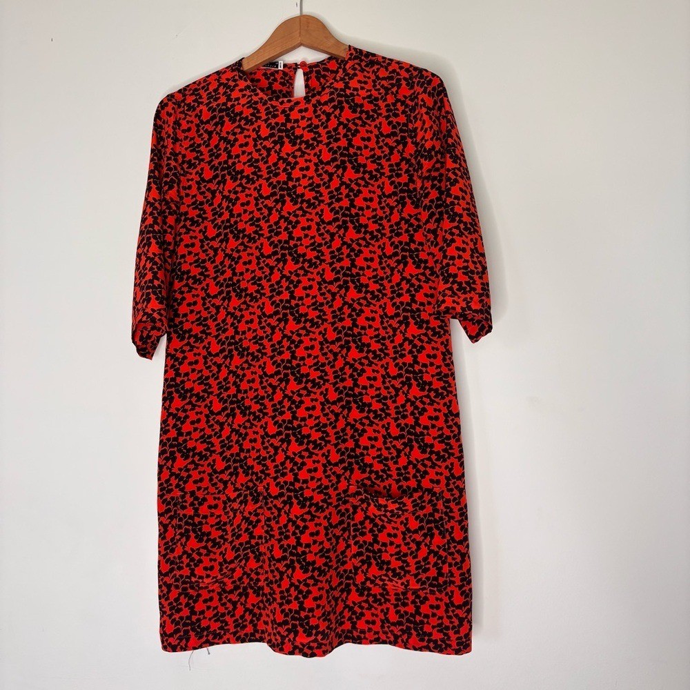 Equipment 100% Silk Orange Black Pattern Front Pockets Mini Dress Workwear XS