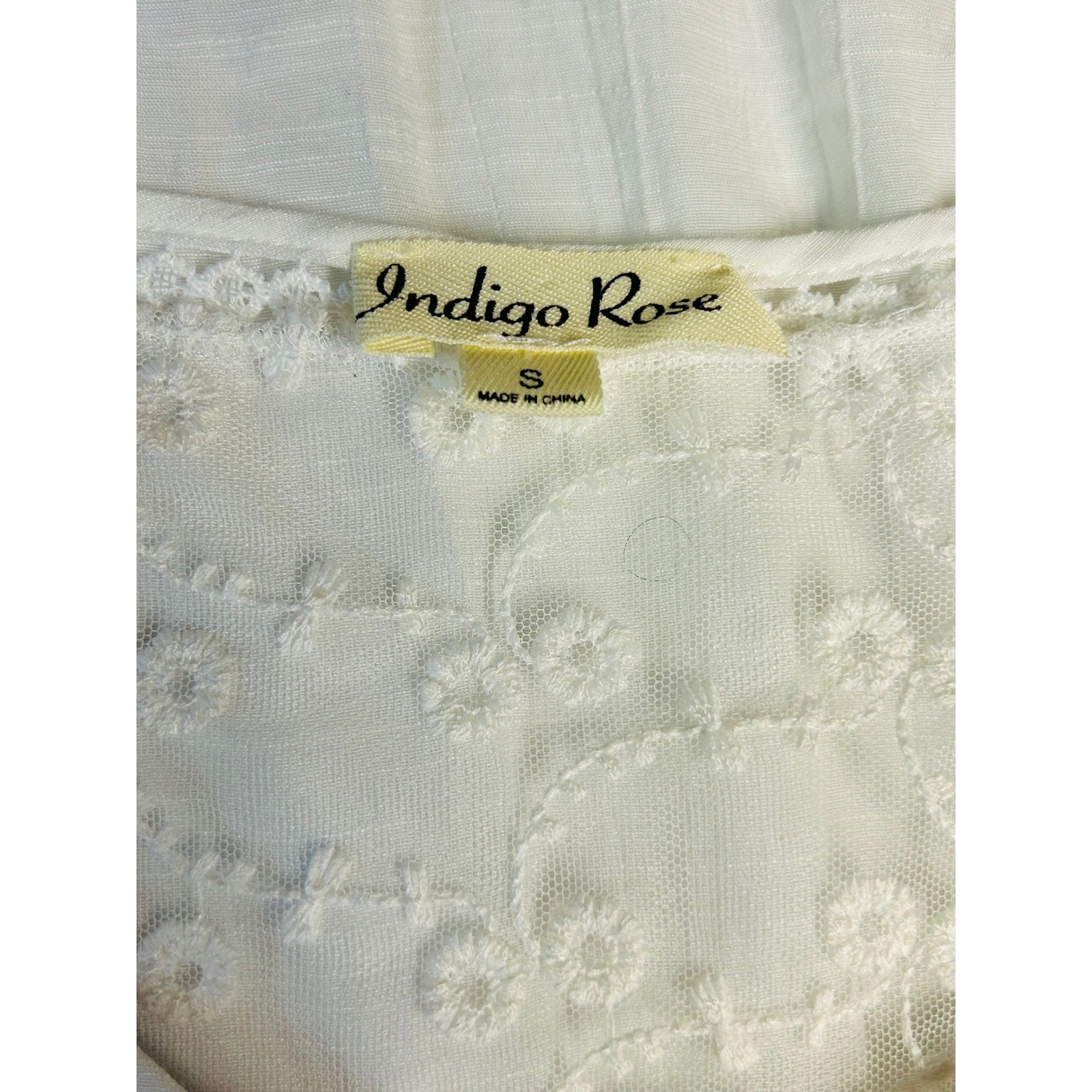 Indigo Rose White Lace Boho Tunic Dress V Neck 3/4 Sleeve Small
