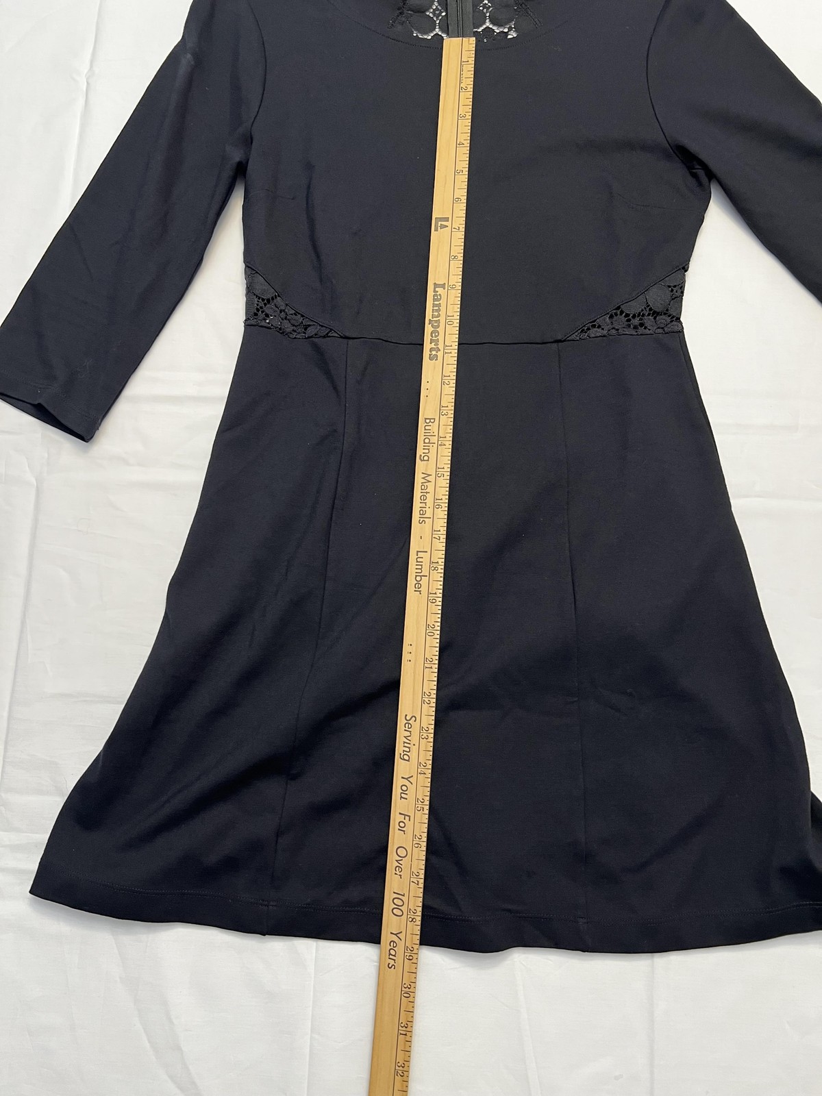 Ella Moss Dress Womens Medium Black Lace Back 3/4 Sleeve Fit & Flare Stretch