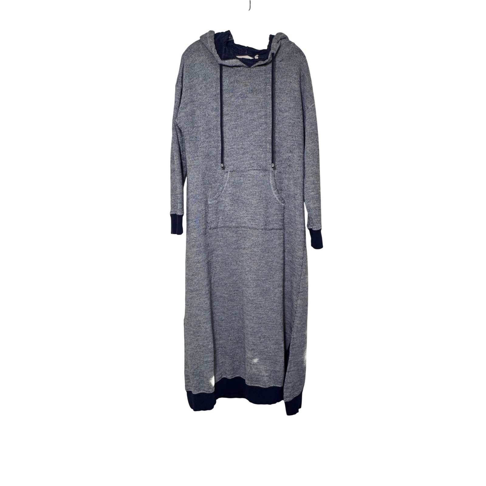 Soft Surroundings Womens Blue Marled Knit Maxi Hoodie Dress Thumbholes 2AB06