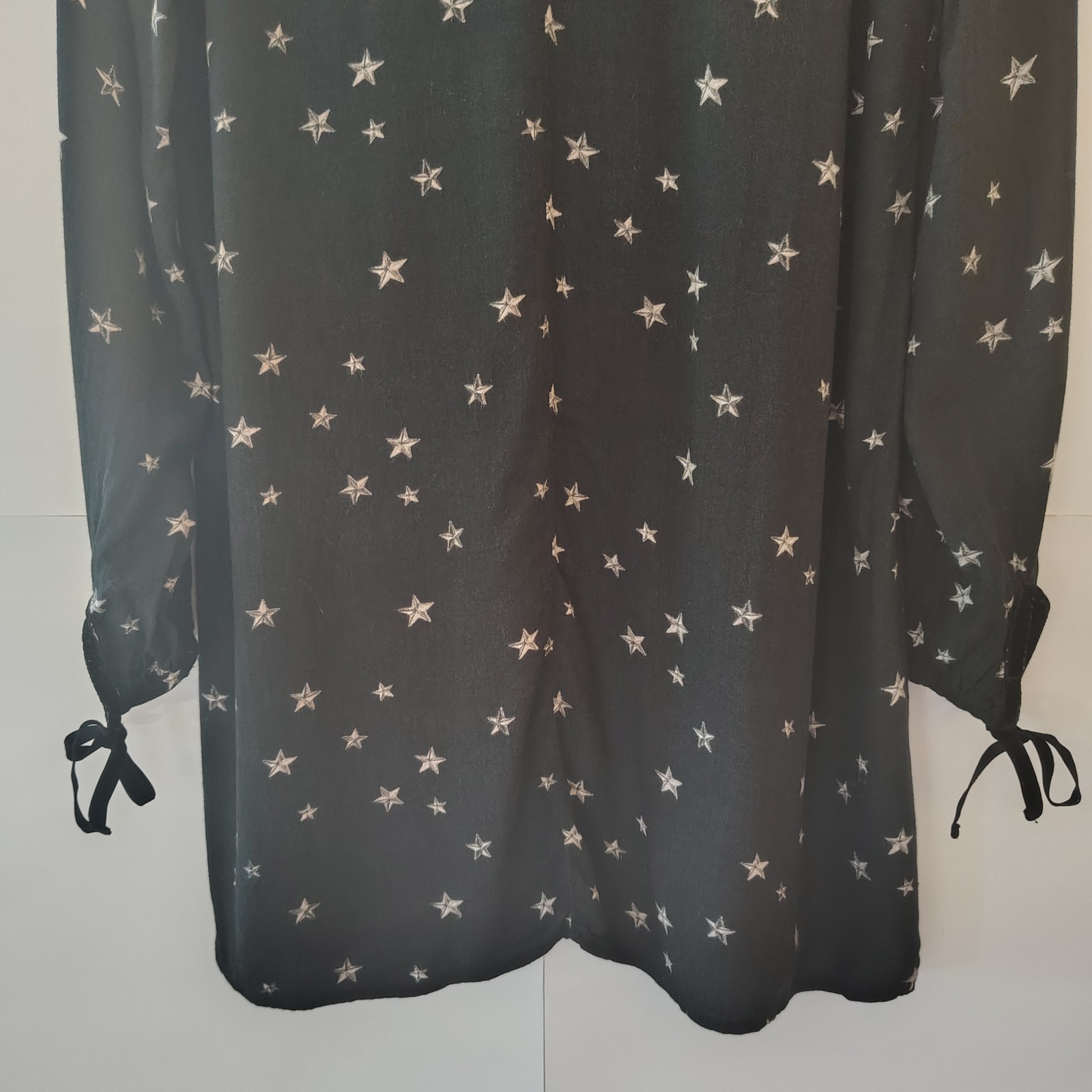 Mossimo Mini Shift Dress M Black Celestial Stars Ruffle Velvet Trim Witchy Goth