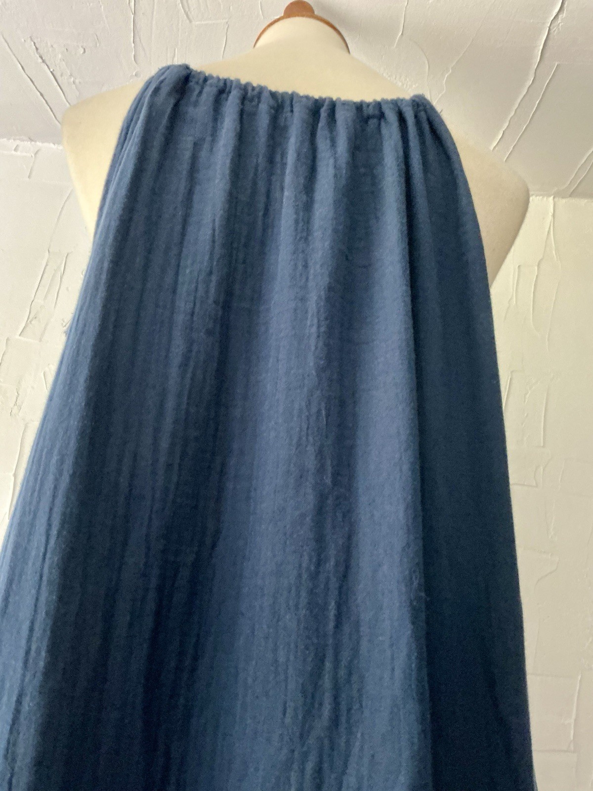 Time & Tru Sun/Tent Dress Maxi Drawstring Slit Cotton Tassels M(8-10) Navy Blue
