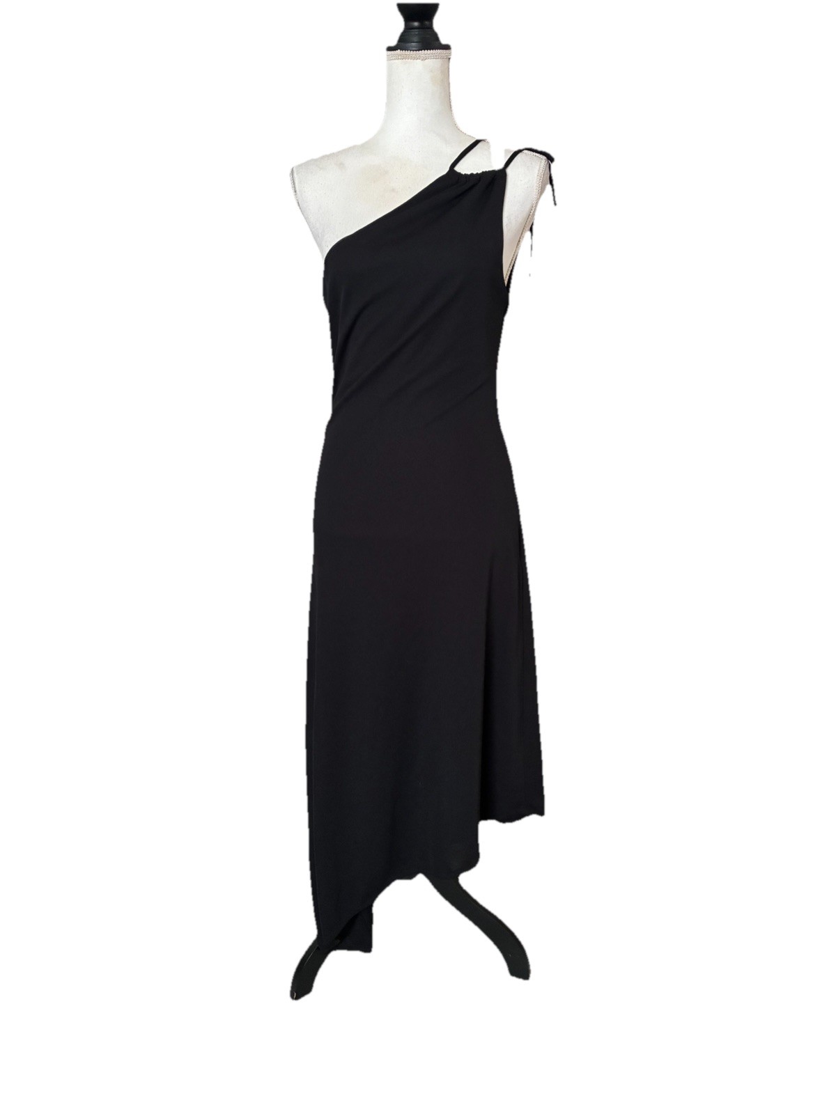 Dani Max Dress Black One Shoulder Party Club VTG 70s Style Disco Spaghetti