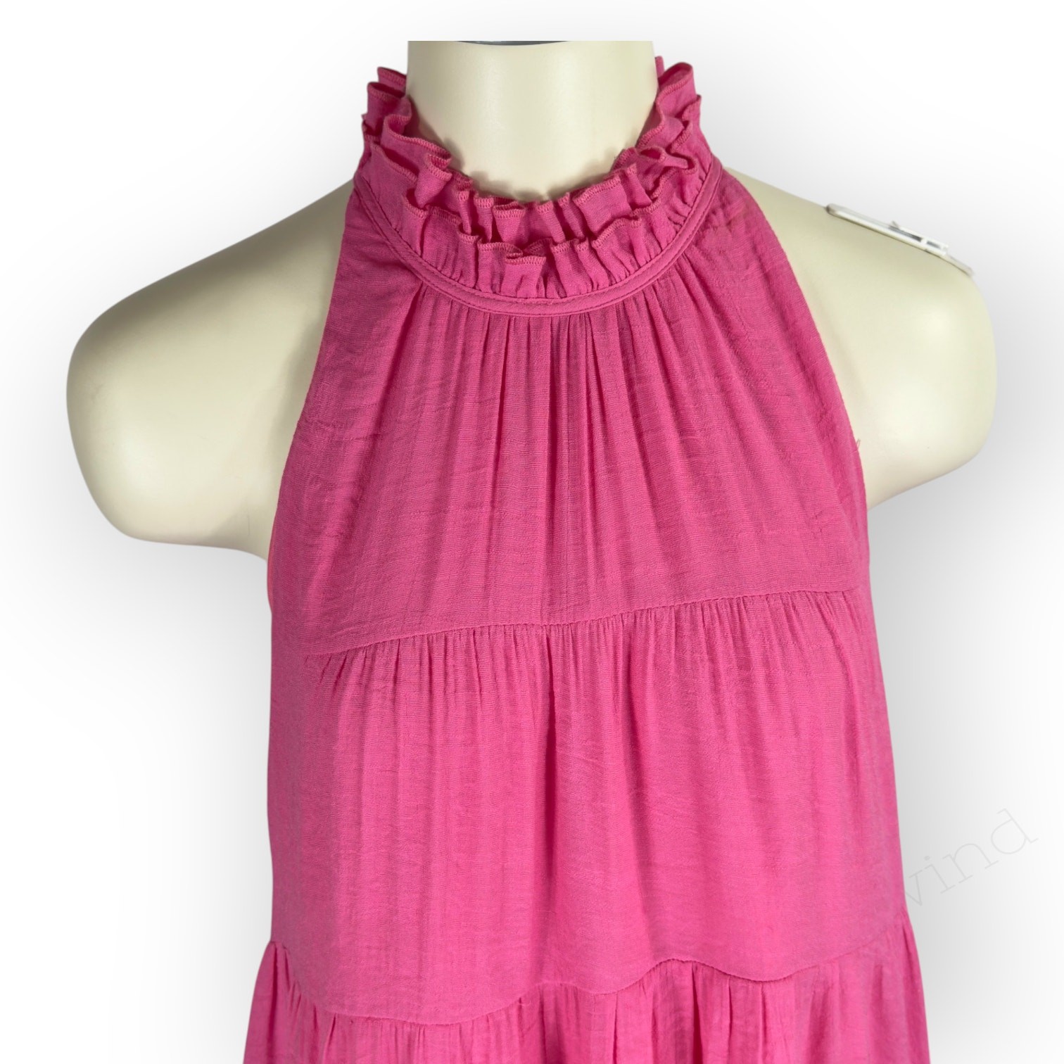 Entro Mini Dress Hot Pink Tiered Halter High-Neck Tie-Back Trapeze Sleeveless Lg