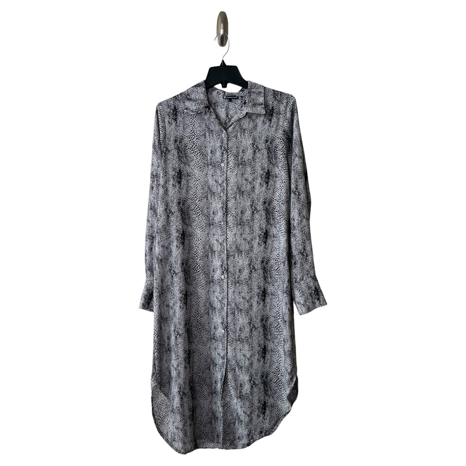 Franne Golde Snake Skin Print Shirt Dress Women’s L Black Gray Button Up