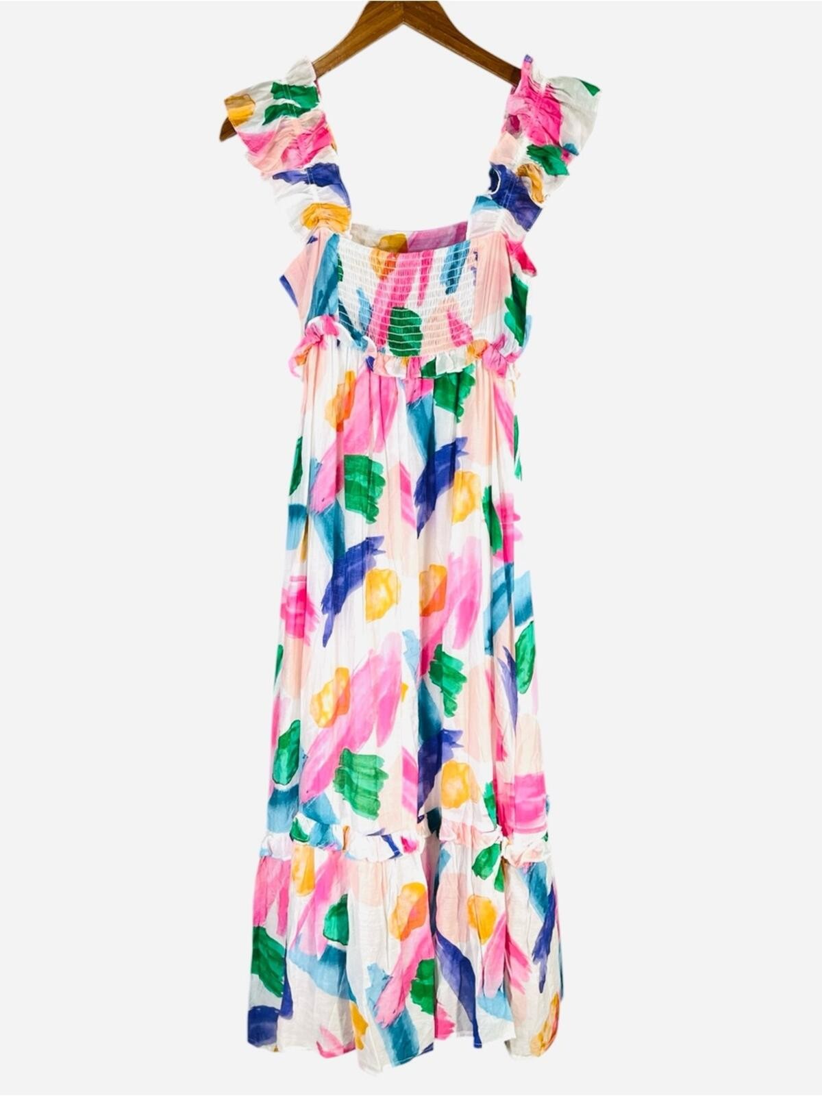 Blu Pepper Brush Stroke Ruffle Midi Sundress Size Small