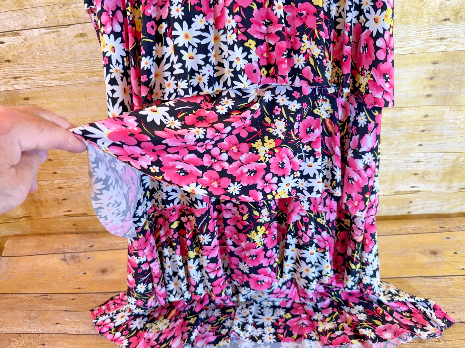 Elementz Tiered Ruffled Layered Floral Dress Womens PXL Black Pink White 💗EUC💗