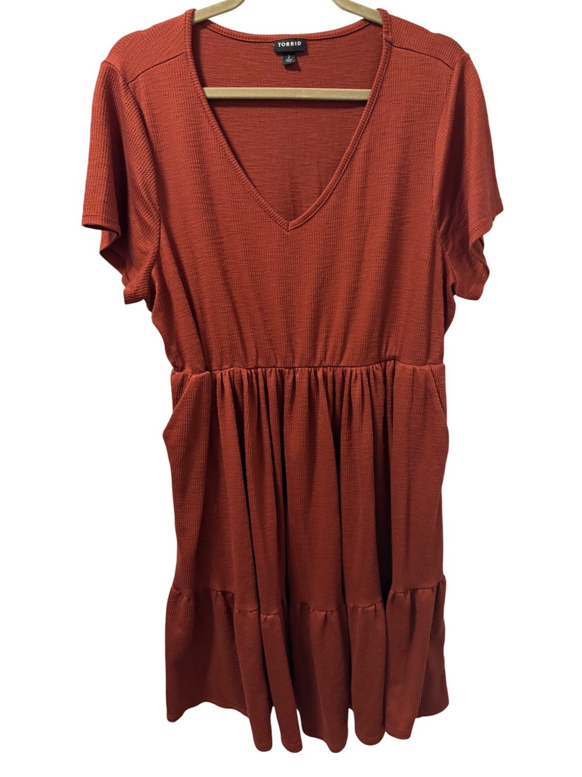 Torrid Rust Orange Ribbed V-Neck Dress Size 2X Short Sleeve Casual Dress