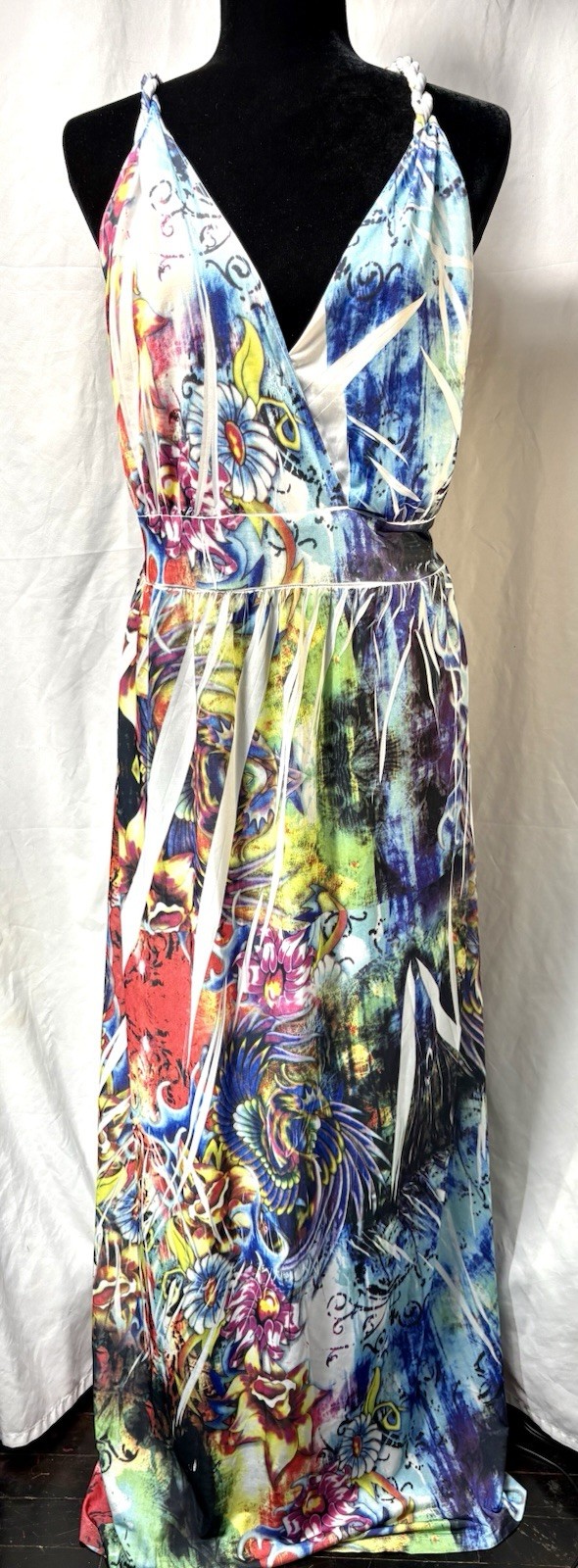 TracyLynn Tattoo Print Maxi Dress Plus Size 1X Graphic Phoenix Ed Hardy Style