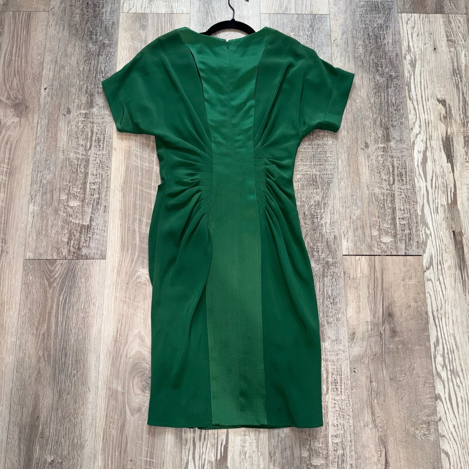 Catherine Malandrino Sheath Dress Womens Size 2 Green Silk Short Sleeve Ruched