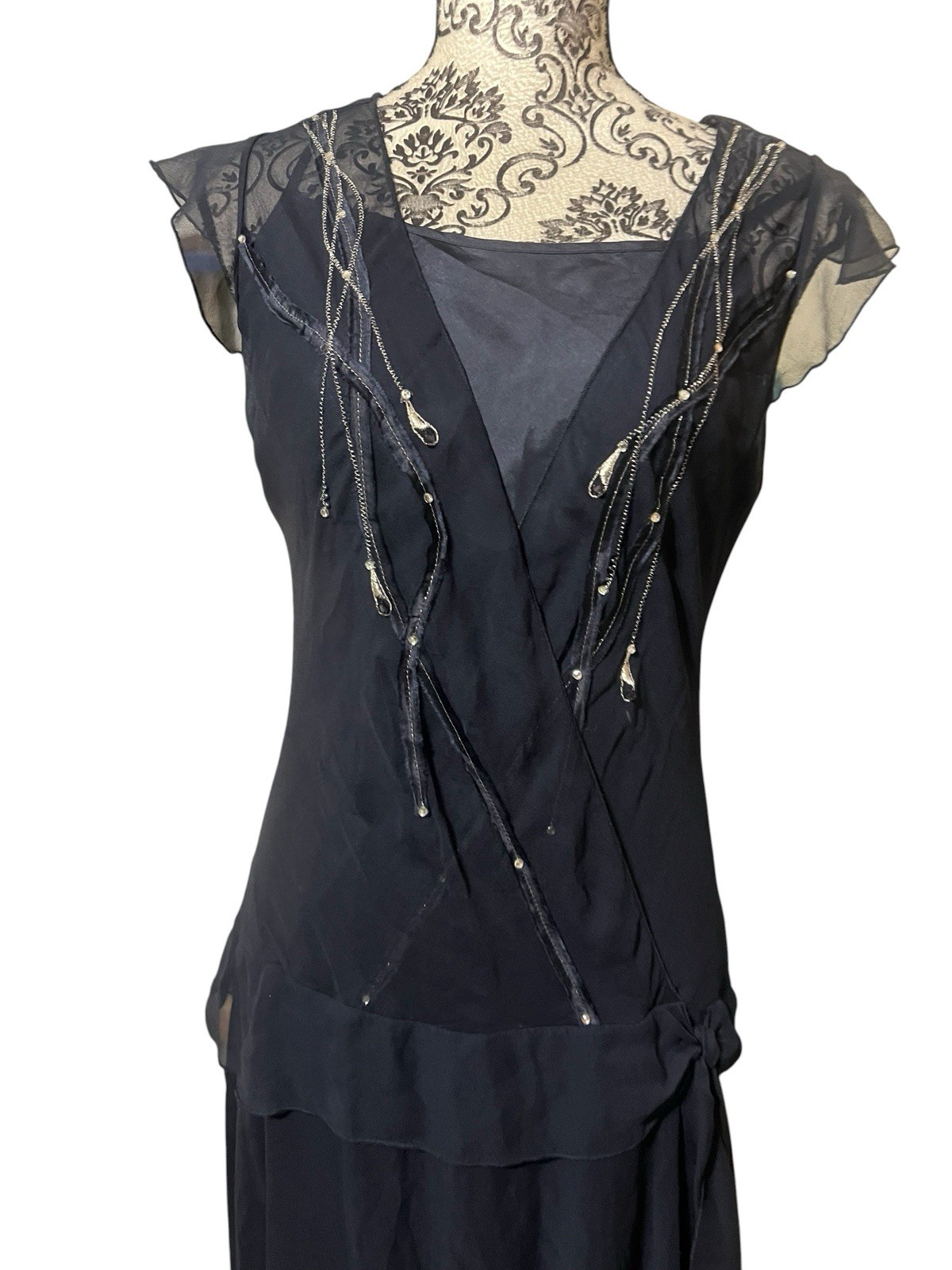 Jonathan Martin Studio Vintage Y2K Silk Navy Asymmetrical Hem Dress Size 12 New