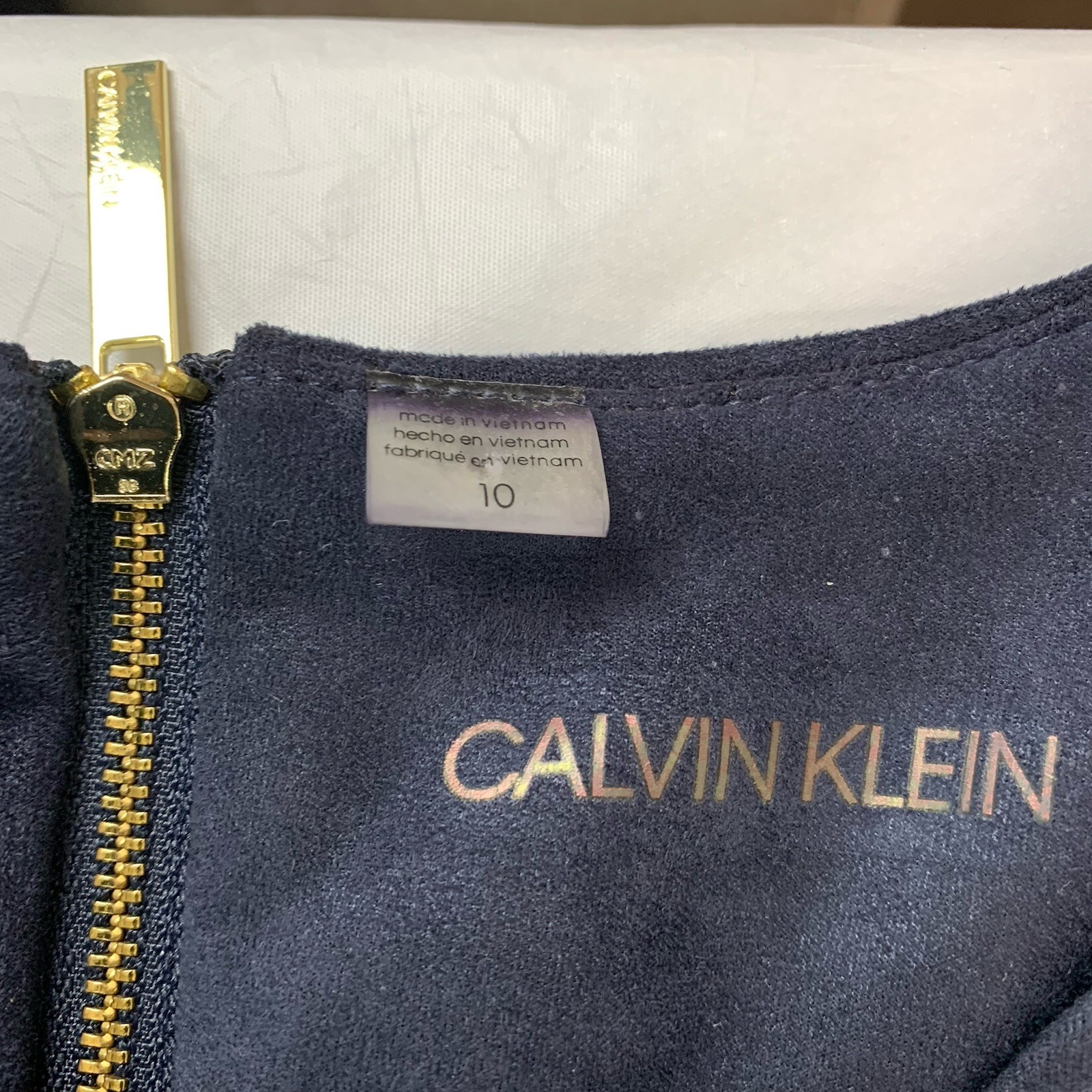 NWT Calvin Klein Tulip Sleeve Sheath Dress in Blue Ponte Sued Womens Size 10 NEW