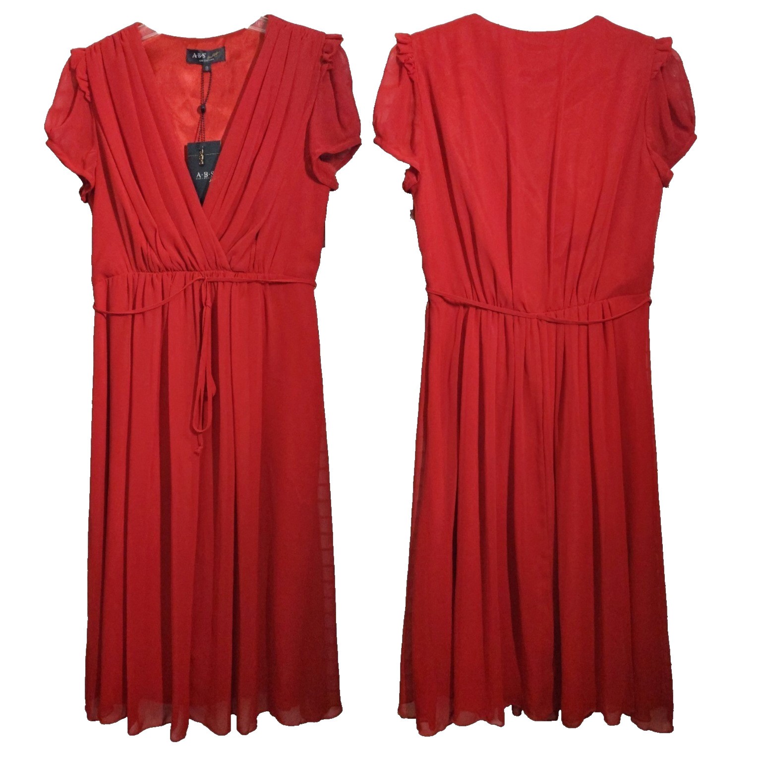 A.B.S. Collection Empire Waist Red Chiffon Midi Dress NWT $188 M Nordstrom