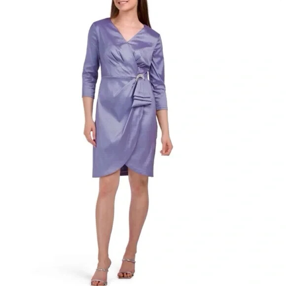 Alex Evenings women Lavender Tafetta Embellished Knee Length Sheath Dress size 8