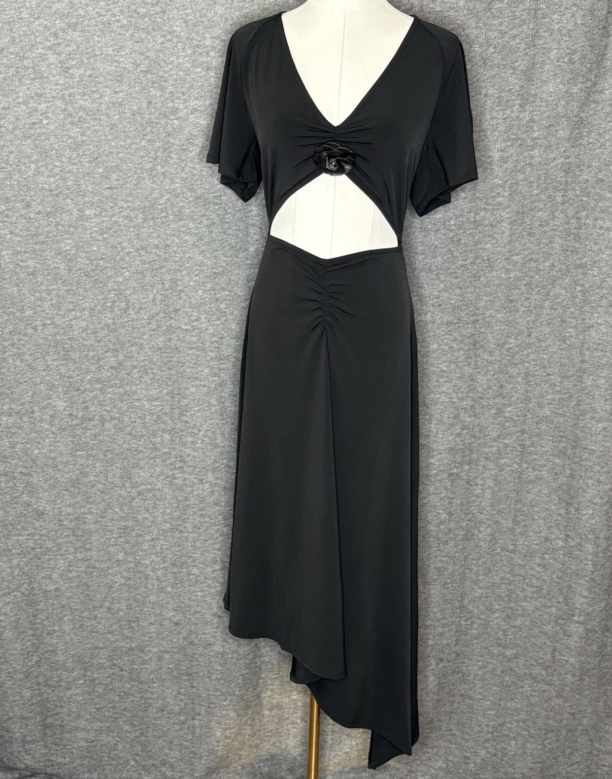 WeWoreWhat Cutout Asymmetrical Black Stretch Flower Midi Dress Womens Size M