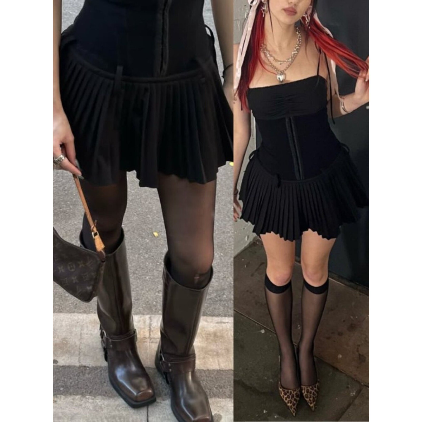 Sweet Chilling Drop Waist Pleated Mini Dress Black Corset NWT Size M