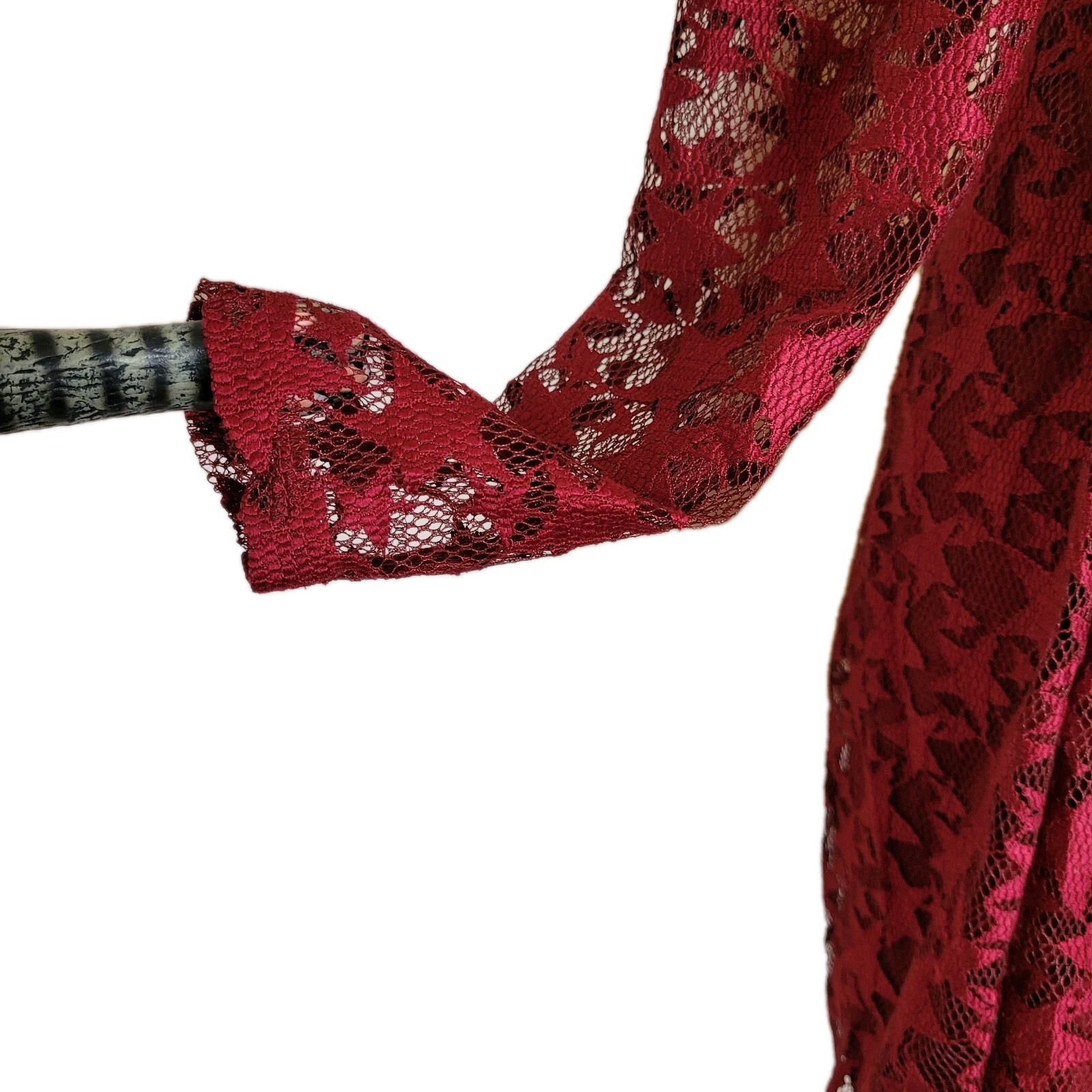 Betsey Johnson Mini Dress Womens 2 Star Lace Red Sheer Overlay sheer long sleeve