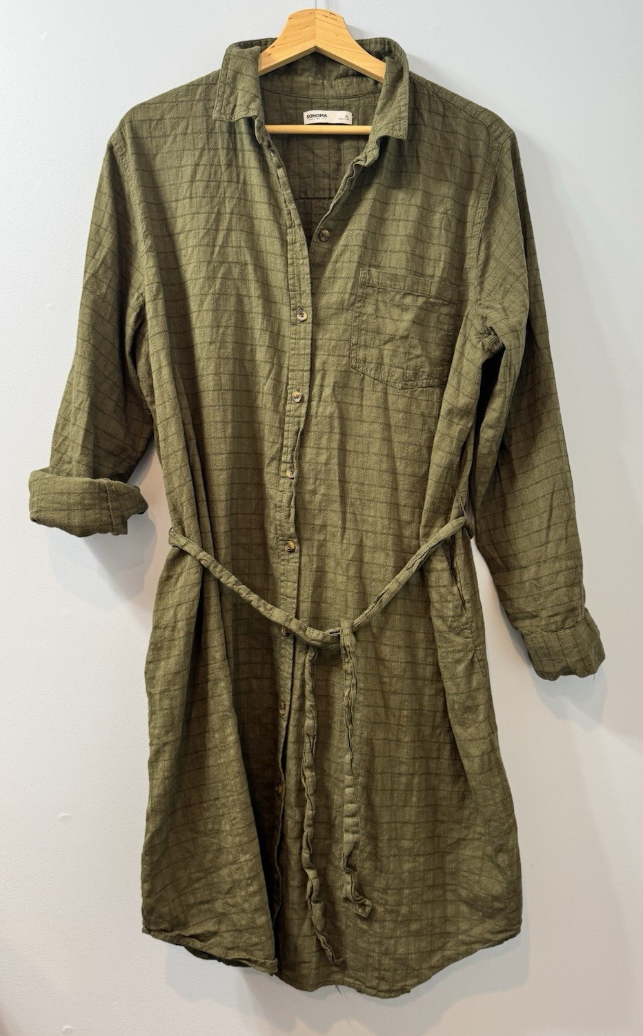 Sonoma Goods For Life Women’s Green Check Collared Long Sleeve Shirt Dress XL